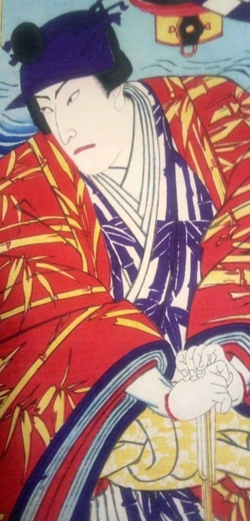 浮世絵、役者絵三枚綴り(三枚繋がってます)歌川周重画、明治13年出版