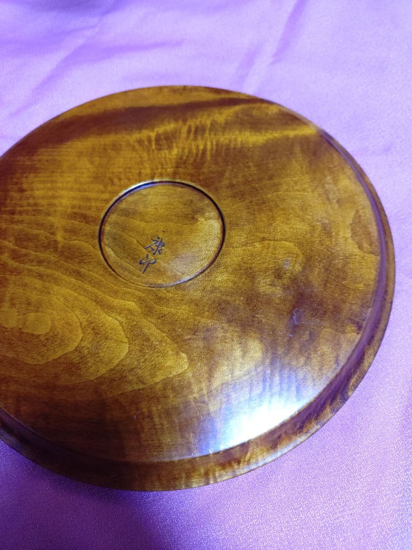 讃岐 盆 柿の木 漆 彩色 黄金楠木 彫刻 在銘 アンティーク 工芸品 置物