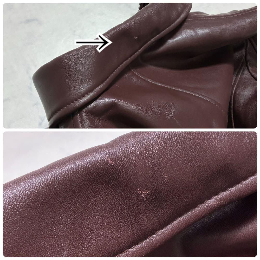 ナノユニバース ライダースジャケット シングル キルティング 羊革 ボルドー M