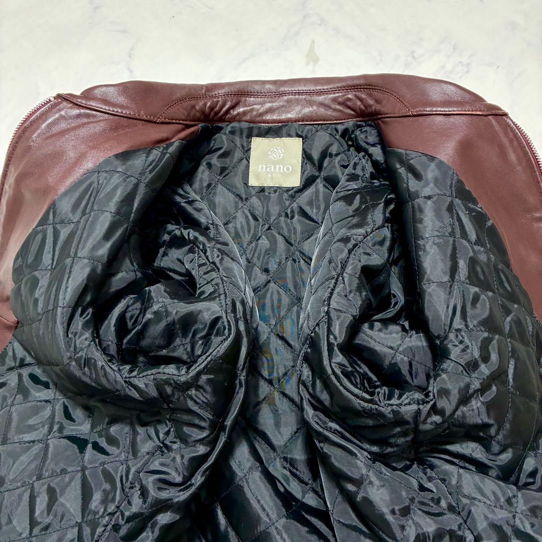 ナノユニバース ライダースジャケット シングル キルティング 羊革 ボルドー M