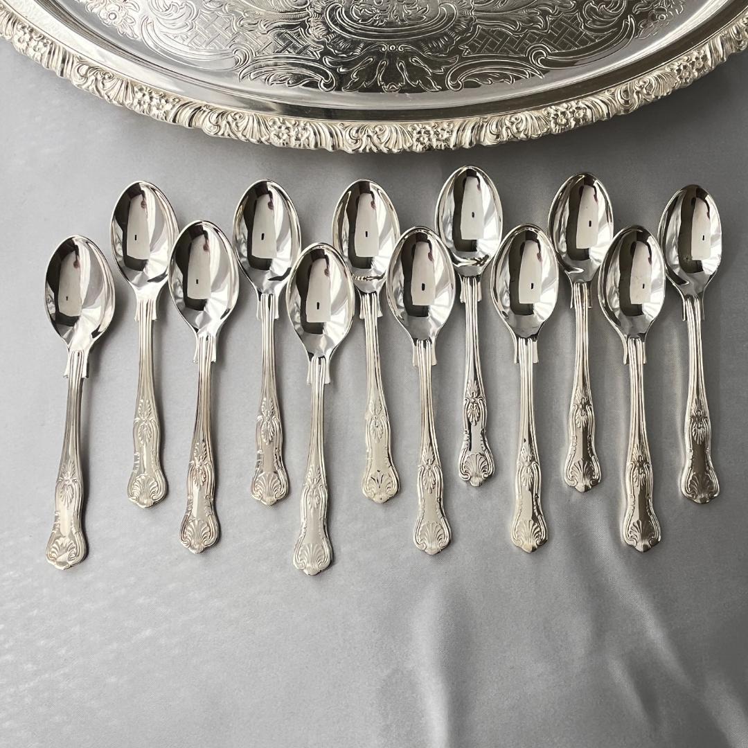 【英国】 キングスパターン ティースプーン 12本【シルバープレート】12cm