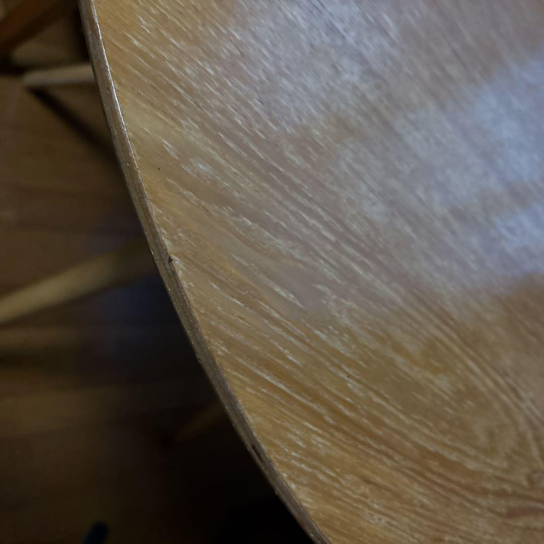 美品】オシャレ ラウンド カフェテーブル オーク材 丸 ４本脚 北欧ハイテーブル
