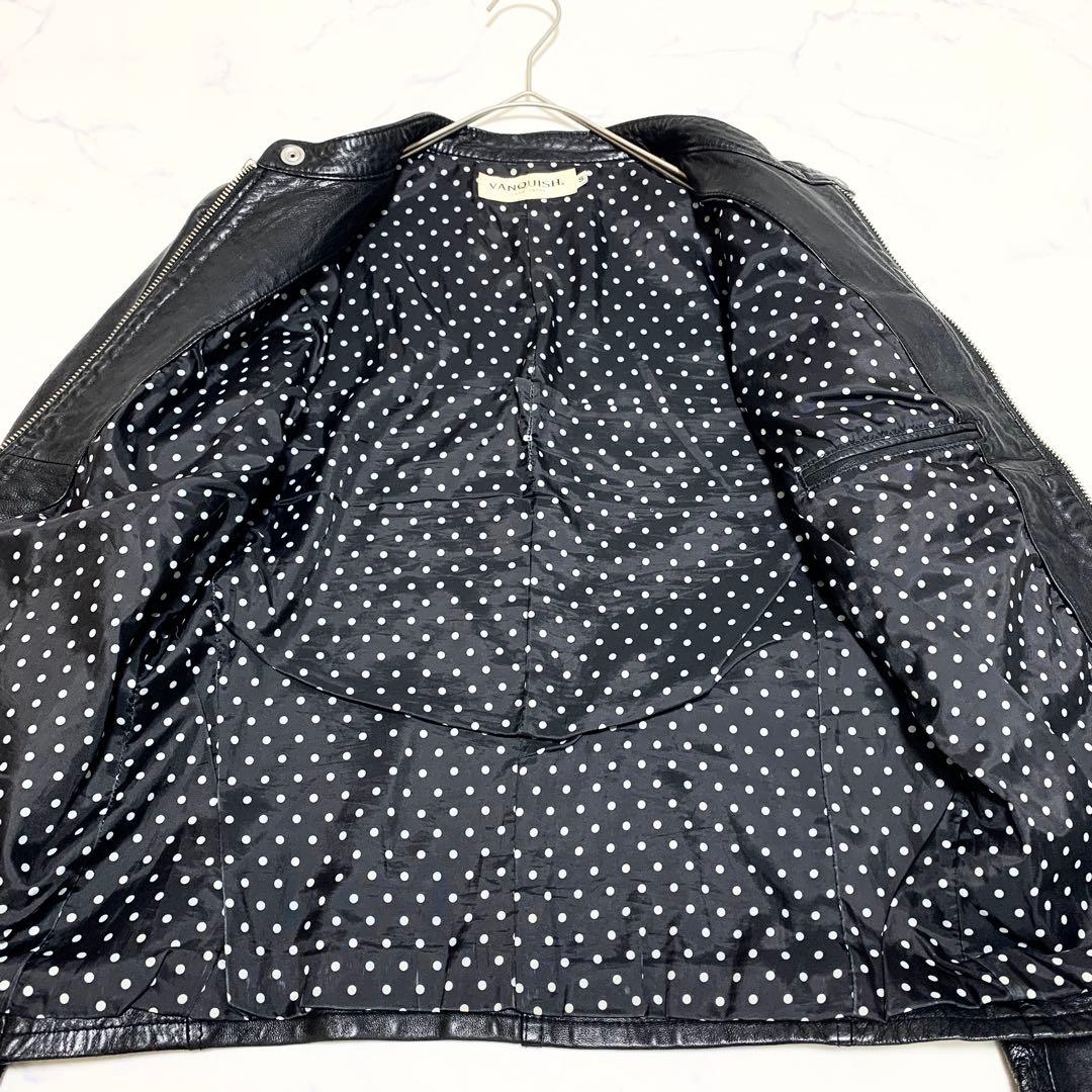 ヴァンキッシュ レザージャケット シングル ライダース ドット 黒 S 羊革