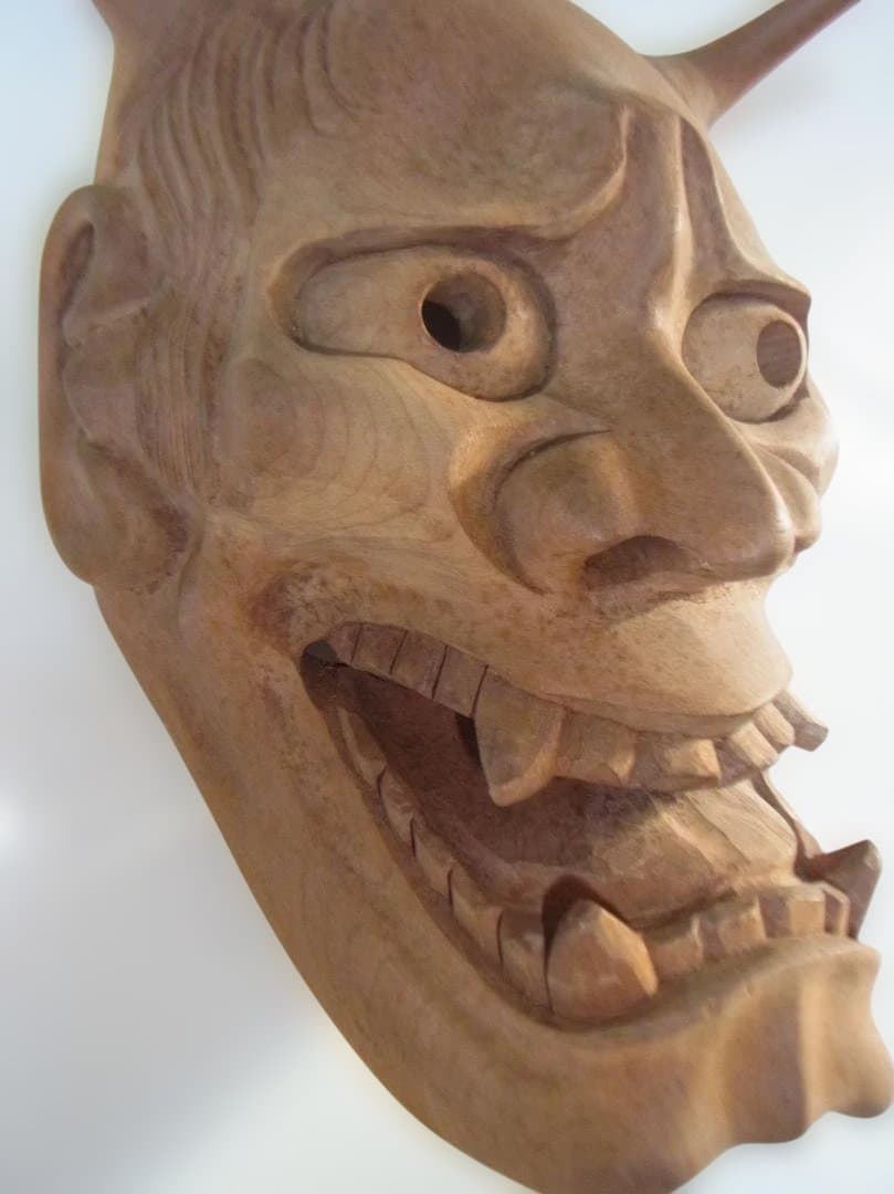 極上木製般若面角付き和風 インテリア