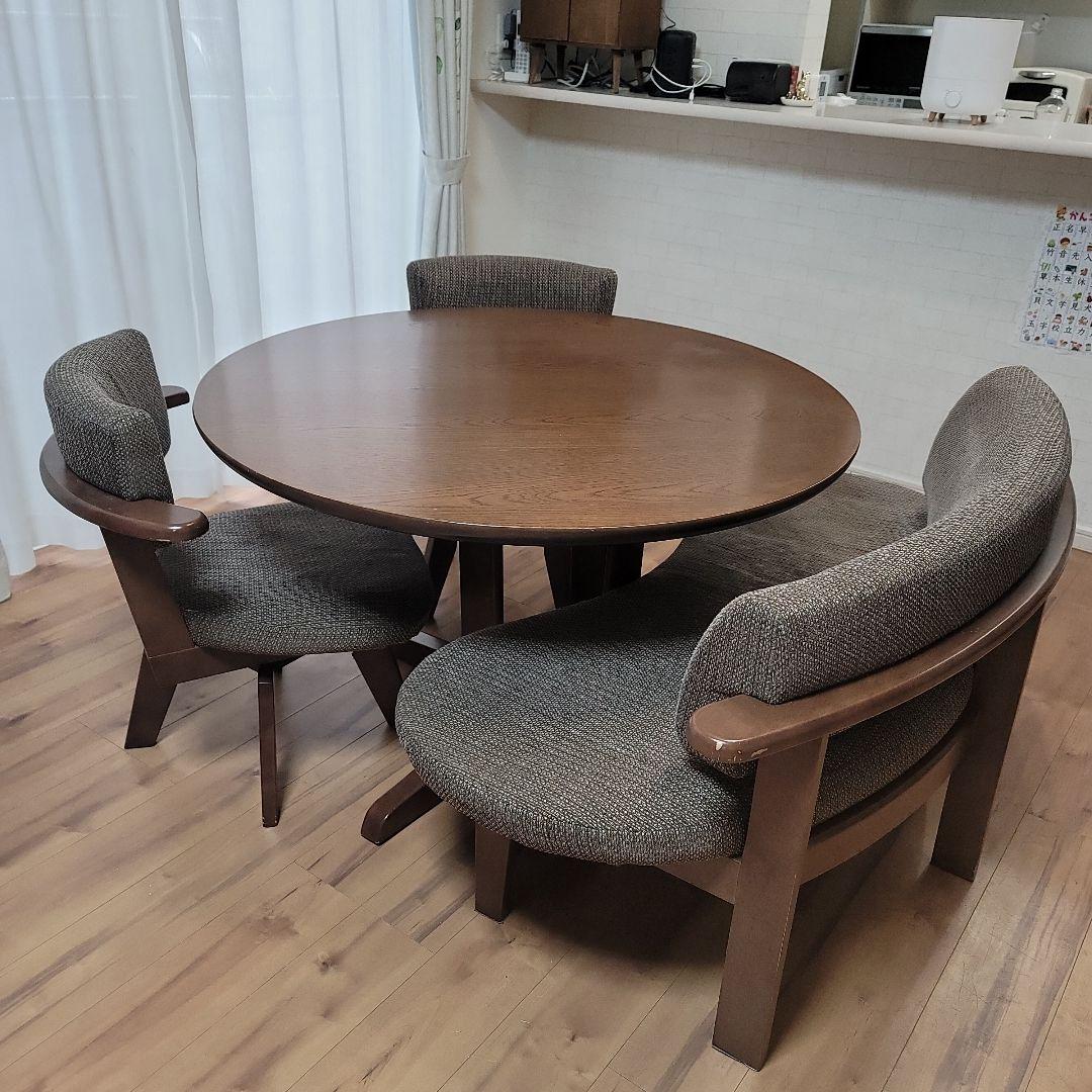 東京インテリア　円形ダイニングテーブル　椅子セット　ブラウン