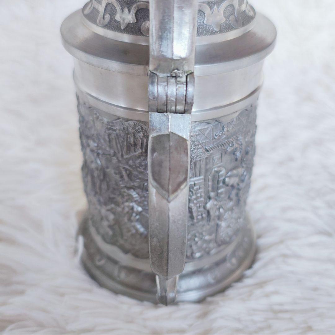 ピューター ビアマグ ビアジョッキ アンティーク ヴィンテージ 錫製 彫刻 細工