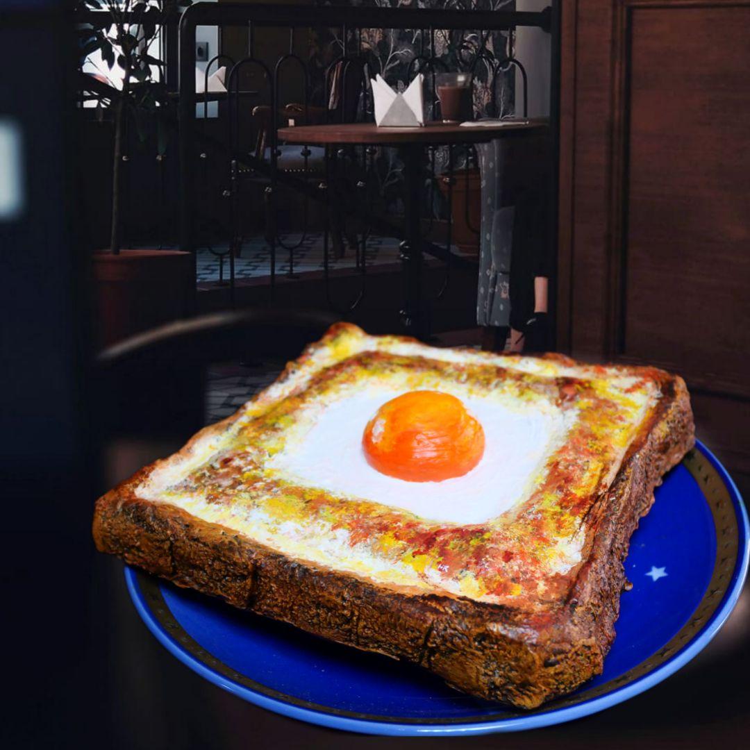 油絵 絵画 アートパネル【目玉トースト】