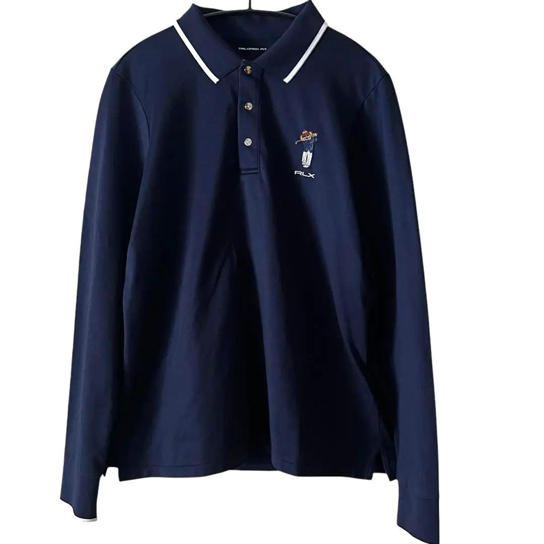 【美品】ラルフローレン RLX 長袖ポロシャツ ポロベア 刺繍 M 紺