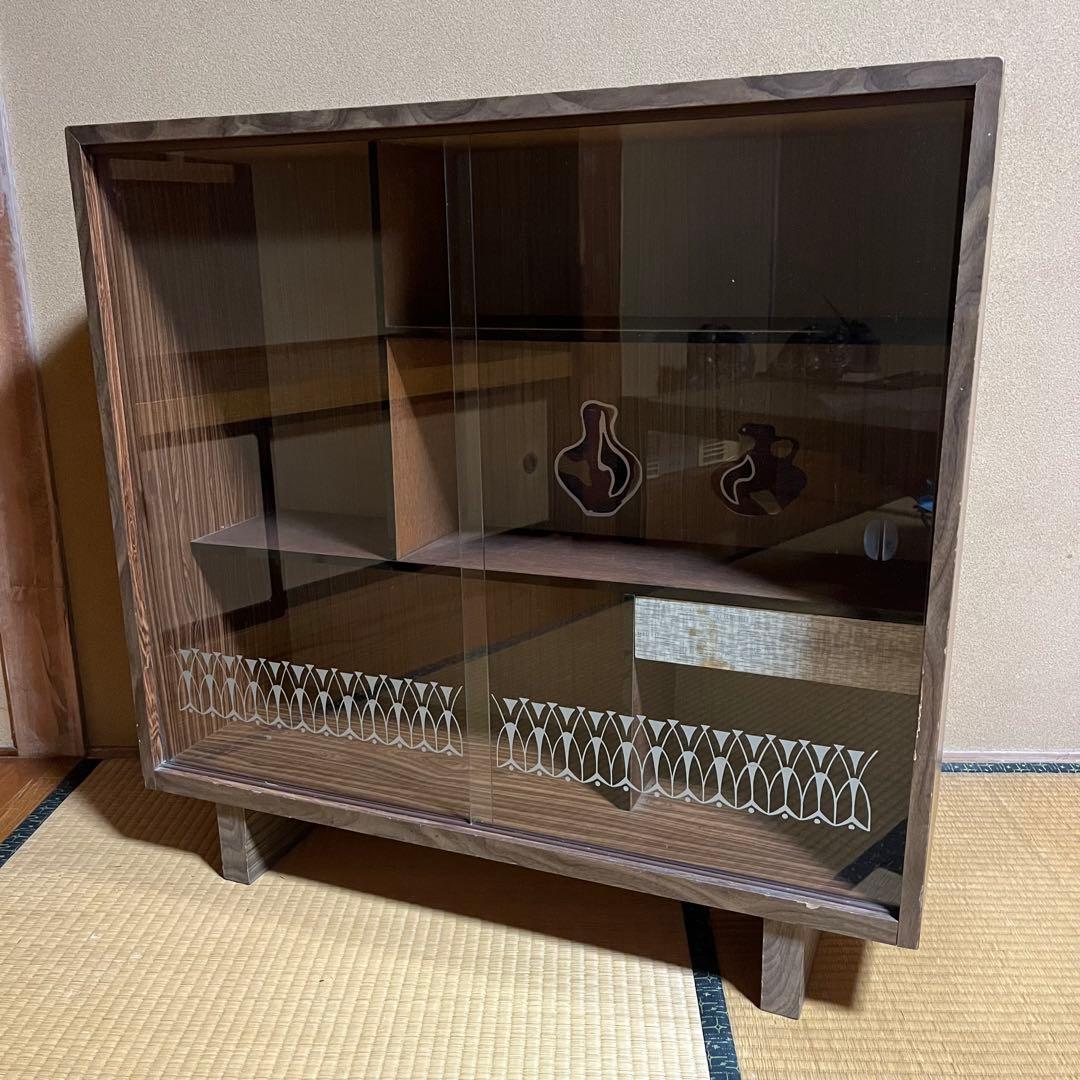 9/10まで！　昭和レトロ　キャビネット　彫りガラス　引き出し付き