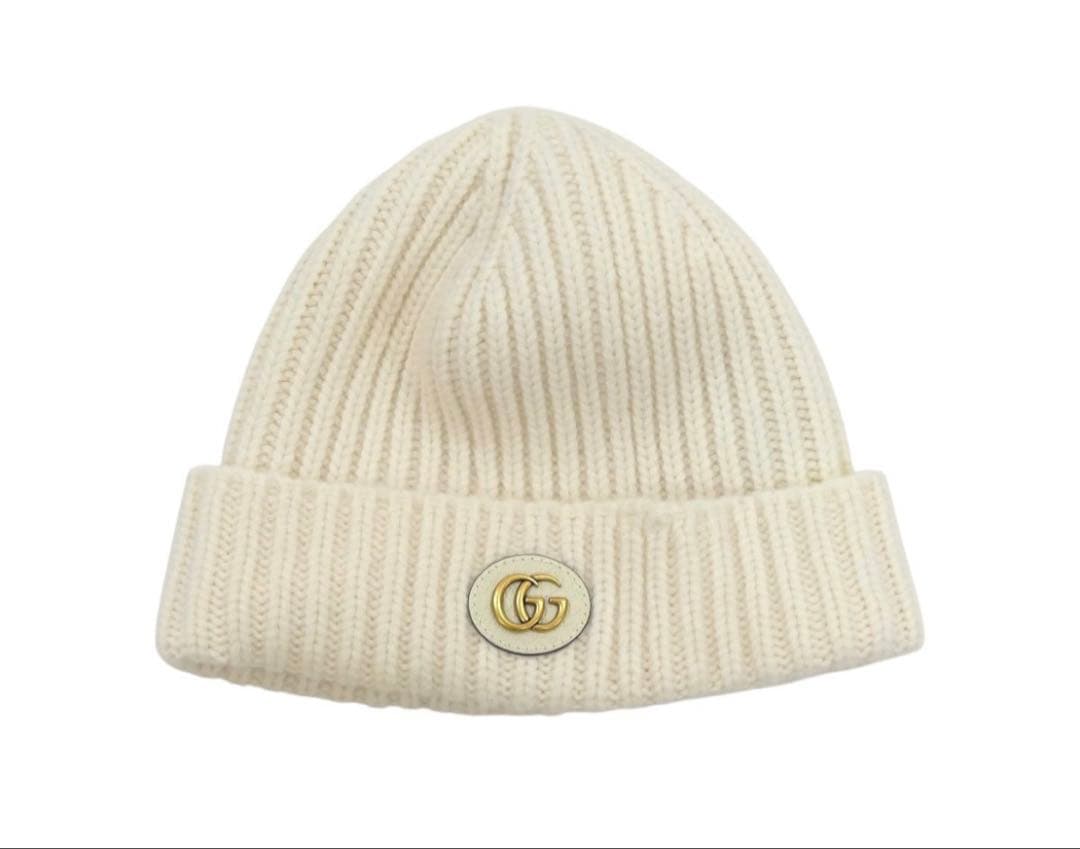 GUCCI ニット帽 VICTOR ダブルG付きウールカシミヤキャップ ホワイト