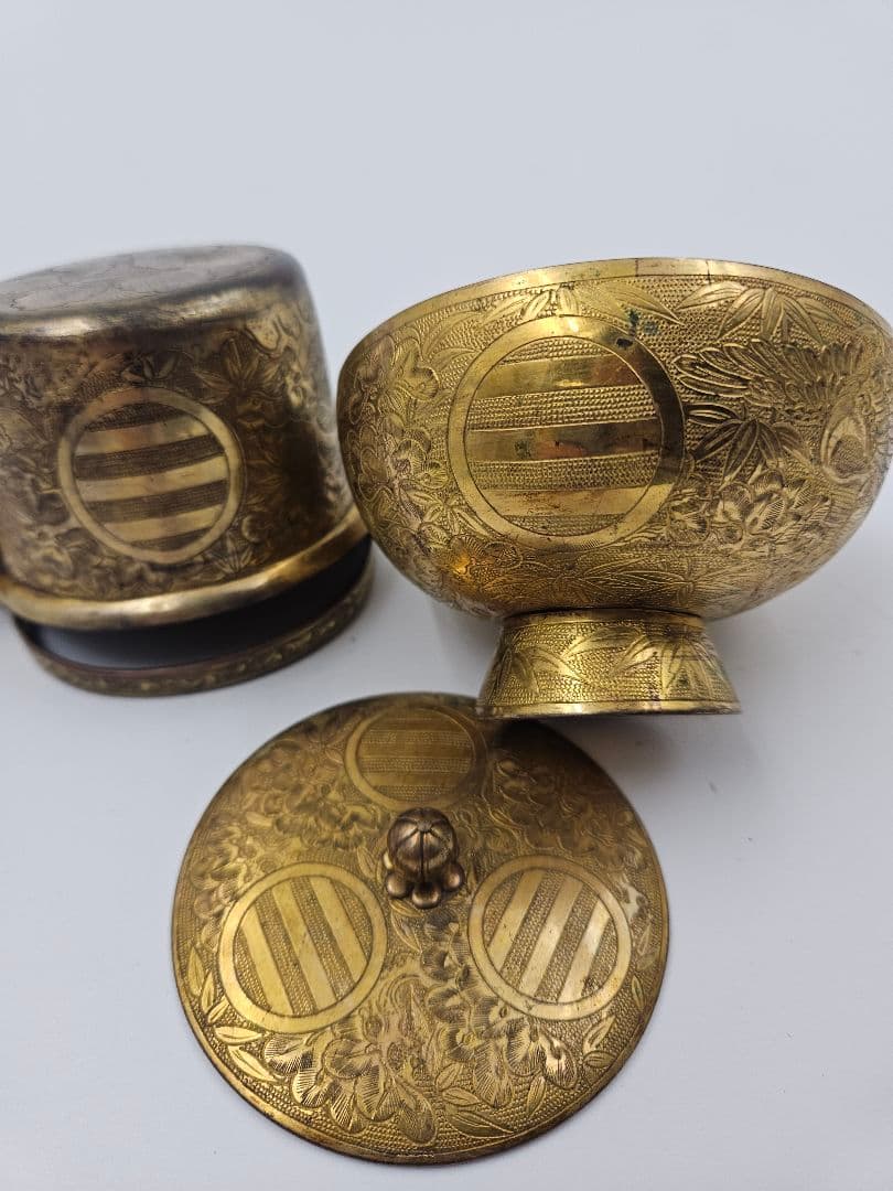 吉川家伝来 大名婚礼調度品 金銅化粧道具2点 江戸時代 吉川家家紋 大珍品