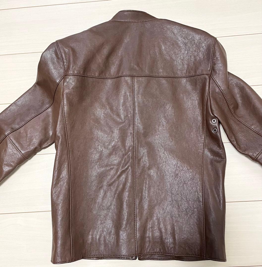 COACH F33779 羊革 ブラウン シングルライダースジャケットXS