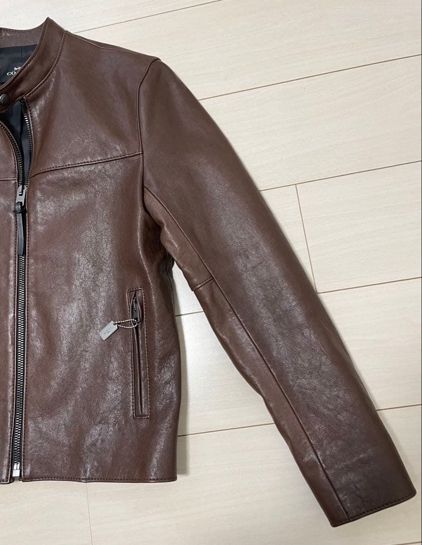 COACH F33779 羊革 ブラウン シングルライダースジャケットXS