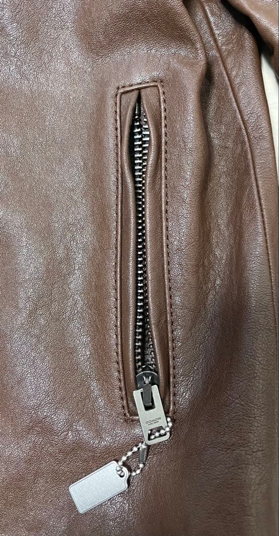 COACH F33779 羊革 ブラウン シングルライダースジャケットXS