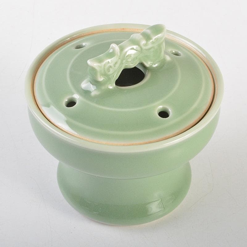 茶道具　京焼　清水焼　平安　加藤渓山作　天龍寺青磁　辰香炉　共箱　C　6585