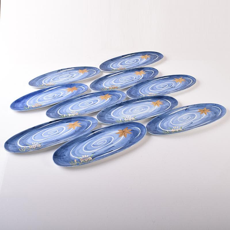 肥前有田焼　泉寿堂謹製　染錦　紅葉菖蒲文　楕円皿　十客　共箱　M　R8139B