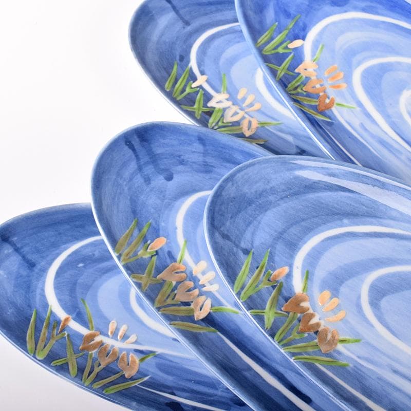 肥前有田焼　泉寿堂謹製　染錦　紅葉菖蒲文　楕円皿　十客　共箱　M　R8139B