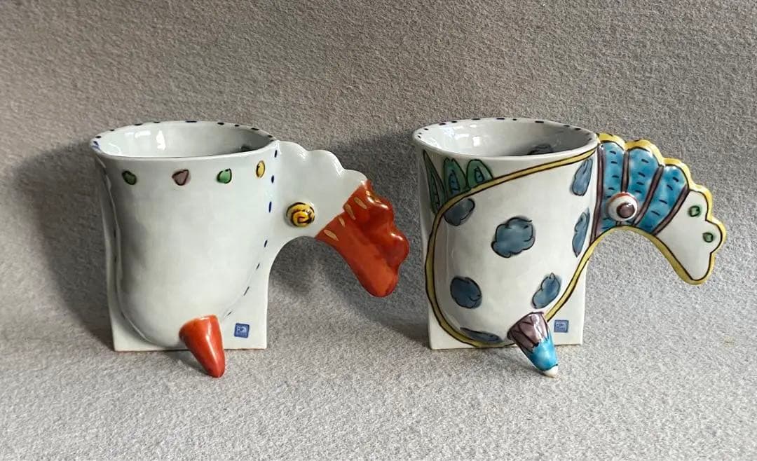 【九谷焼・磁器工房白象／山下一三】羽根カップ（雲・ドット）