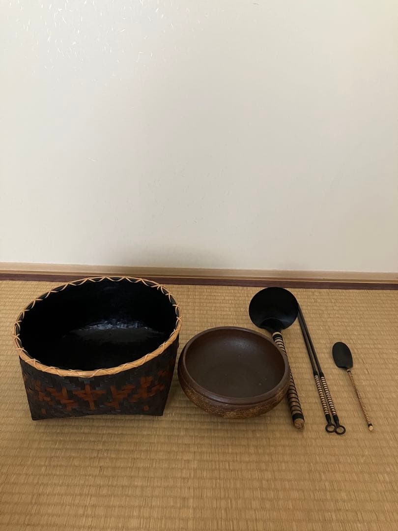 【茶道具】炭斗 灰器 火箸 灰底取 灰匙　風炉周り