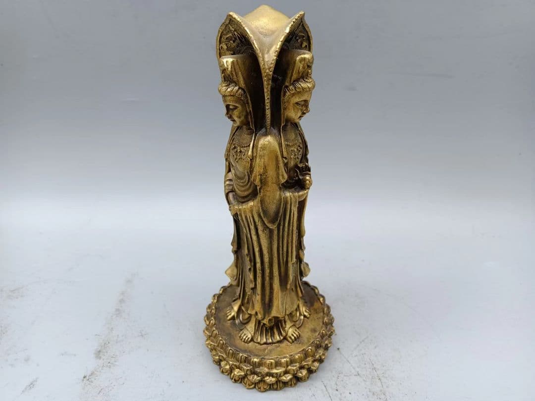 仏教美術 三面観音菩薩仏像 銅製 仏像 彫刻 置物 開運 風水