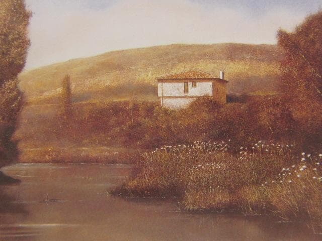 中司満夫、水辺の家、希少な額装用画集より、新品高級額装付、状態良好