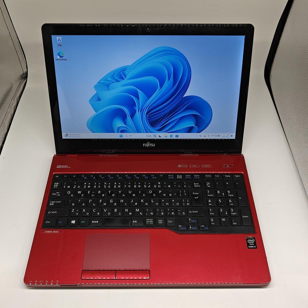 【富士通】AH53 高性能i7 SSD256GB 8GB レッド ノートPC