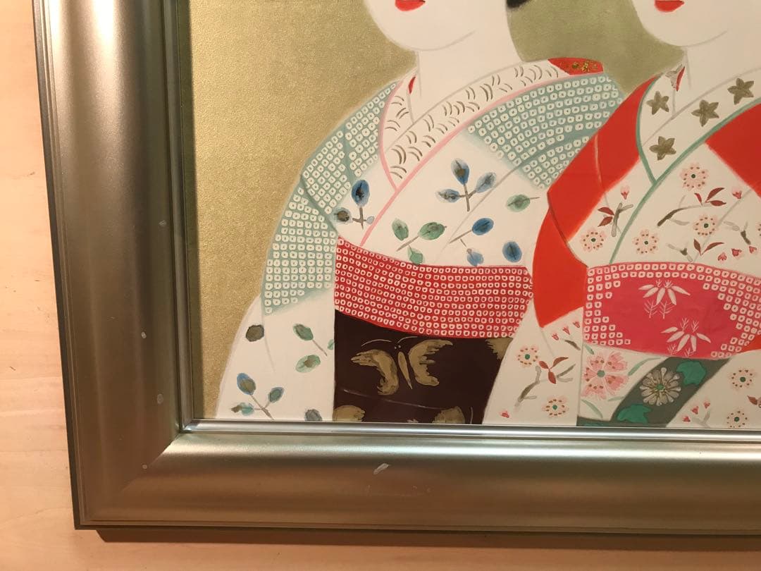 山平貞信　「舞妓」　日本画Ｆ１０号　直筆サイン・落款・共シール有り　②