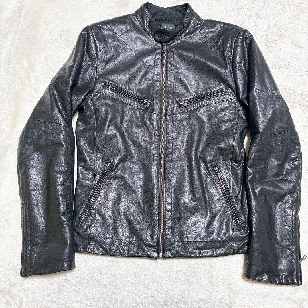 A|X アルマーニエクスチェンジ　黒 シングルライダースジャケット カシミヤ