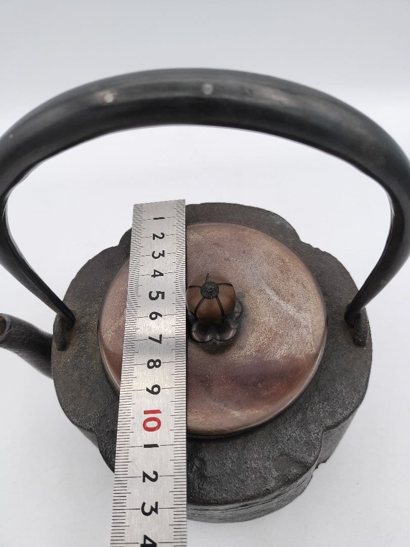 c088 鉄瓶 木瓜型 弦に富士の象嵌　茶道具 古物