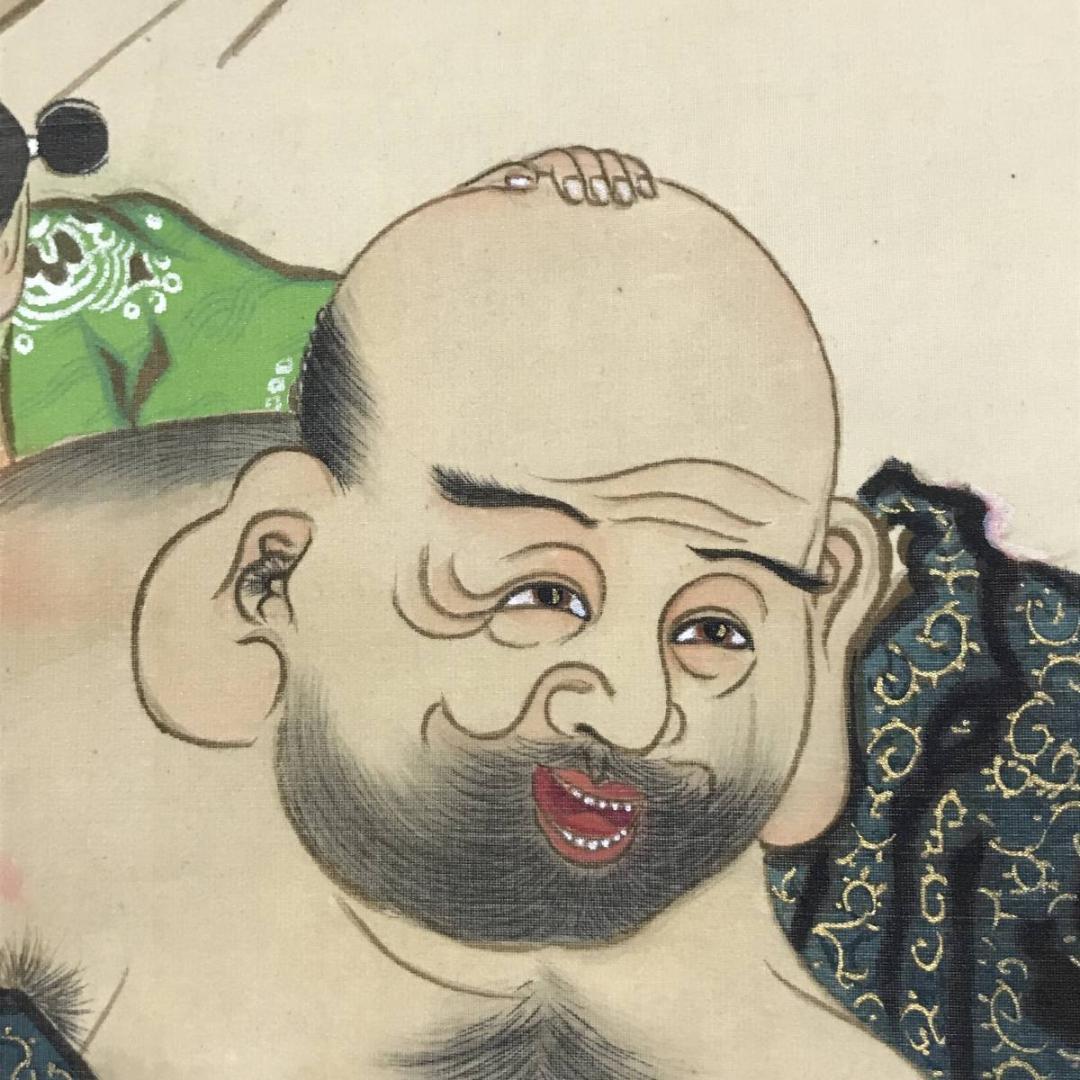 【真作】斎藤香昇/布袋唐子図/横物/掛軸/名家伝来/AB-836