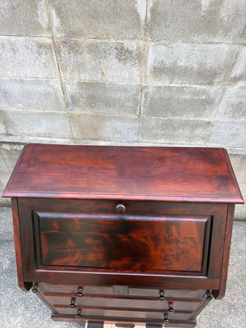 【長野松本民芸家具】天然木ライティングビューロー ダークブラウン　デスクチェスト