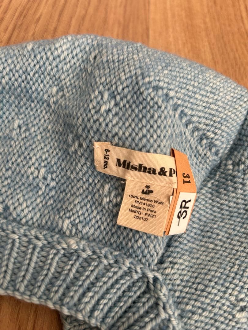 Misha&puff ポップコーンknitボンネット 水色