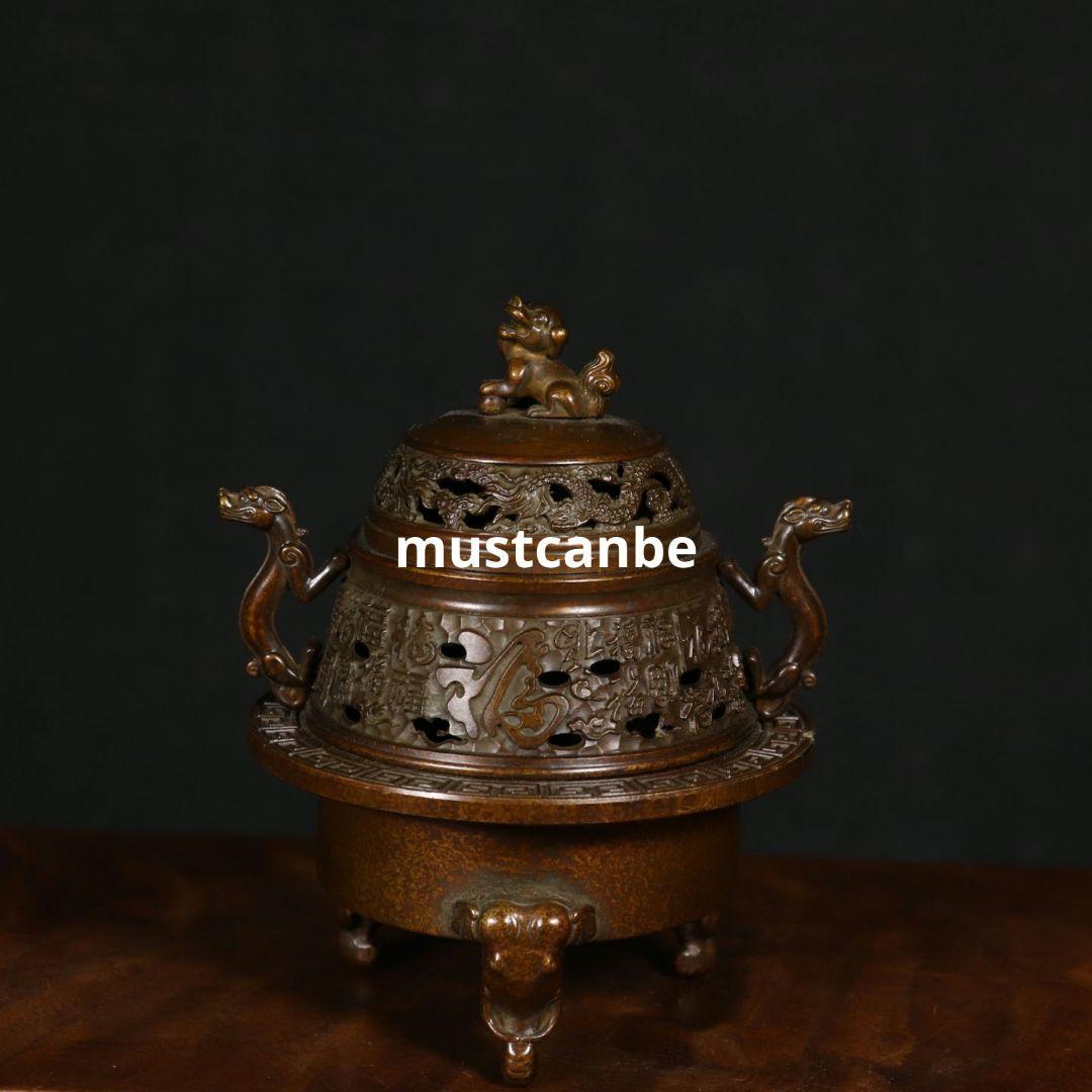 香炉 銅器 チ竜耳三象足炉 三層篆香炉 希少品 茶道具 香道具 工芸品 置物