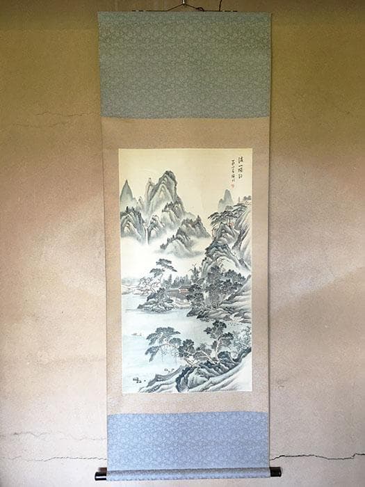 掛軸 山水 中国 水墨画 中古 古物 骨董 19.05.23-1.