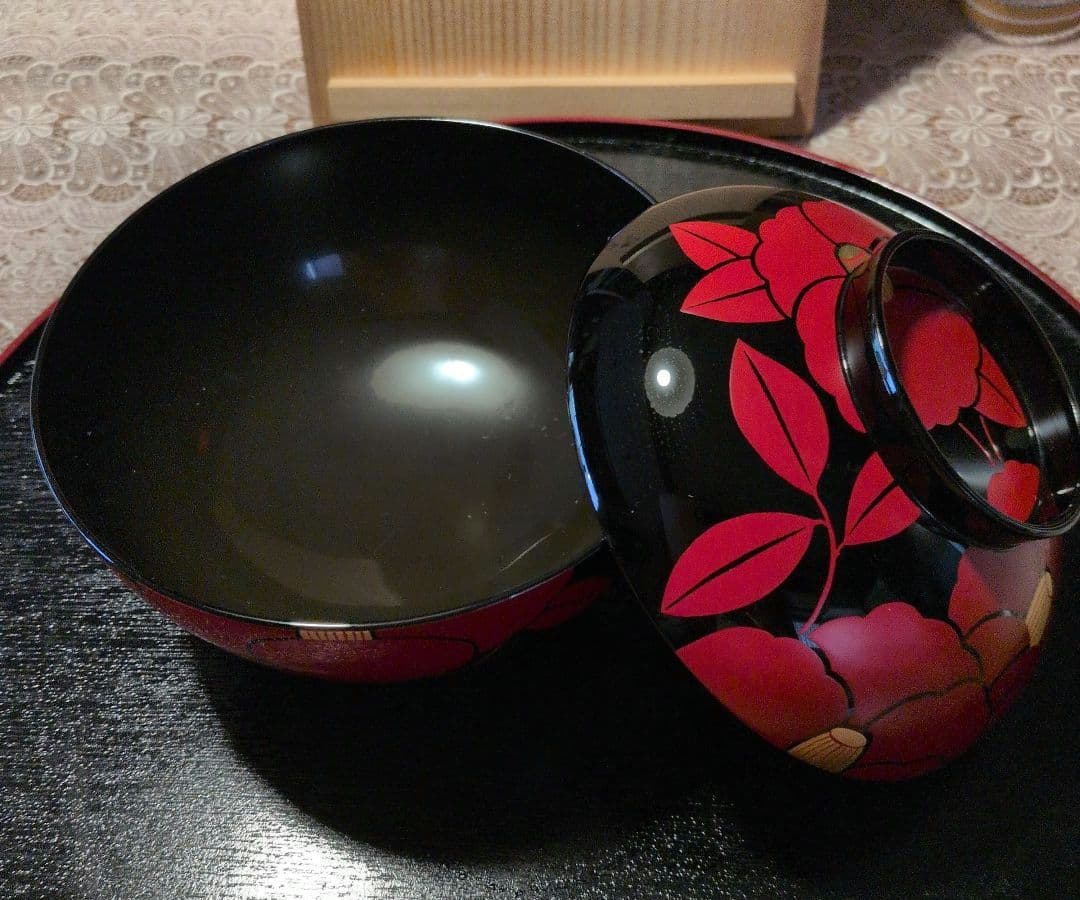 象彦製　煮物椀 5客椿蒔絵