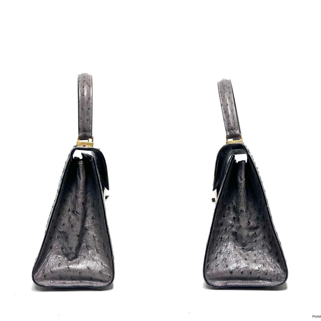 【美品】HERNO Italy製/オーストリッチ/ターンロック/ハンドバッグ