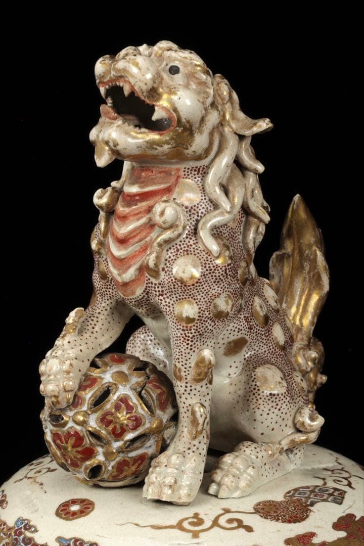 【極上薩摩焼】特大金襴手色絵 獅子　香炉 飾壺 陶器　骨董 古美術　アート　花瓶
