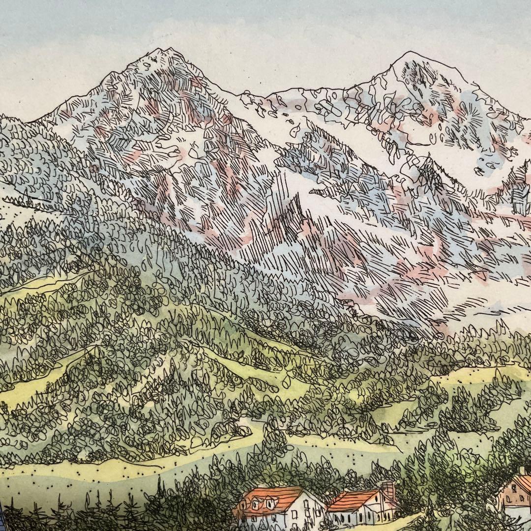 絵画・額縁・版画・織田 義郎・エッチング+手彩色・美術品・インテリア・雑貨