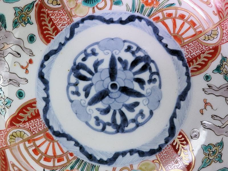 古伊万里　色絵　花鳥紋に獅子の図　深鉢　D285AS-CQm