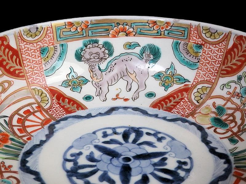 古伊万里　色絵　花鳥紋に獅子の図　深鉢　D285AS-CQm