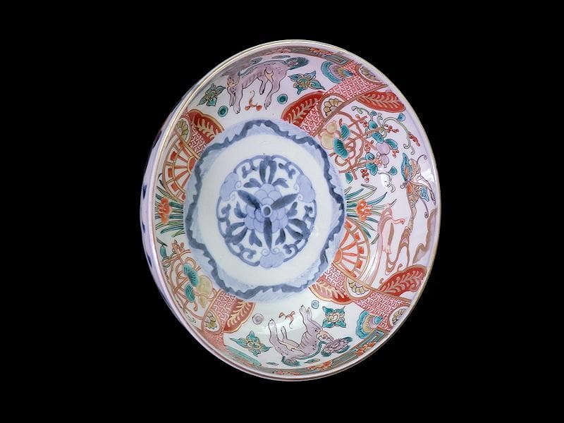 古伊万里　色絵　花鳥紋に獅子の図　深鉢　D285AS-CQm