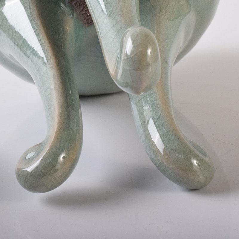 中国　徐朝興　徐凌　龍泉青磁　三ツ足蓋香炉　唐木台・証明書・箱付　V　7769C