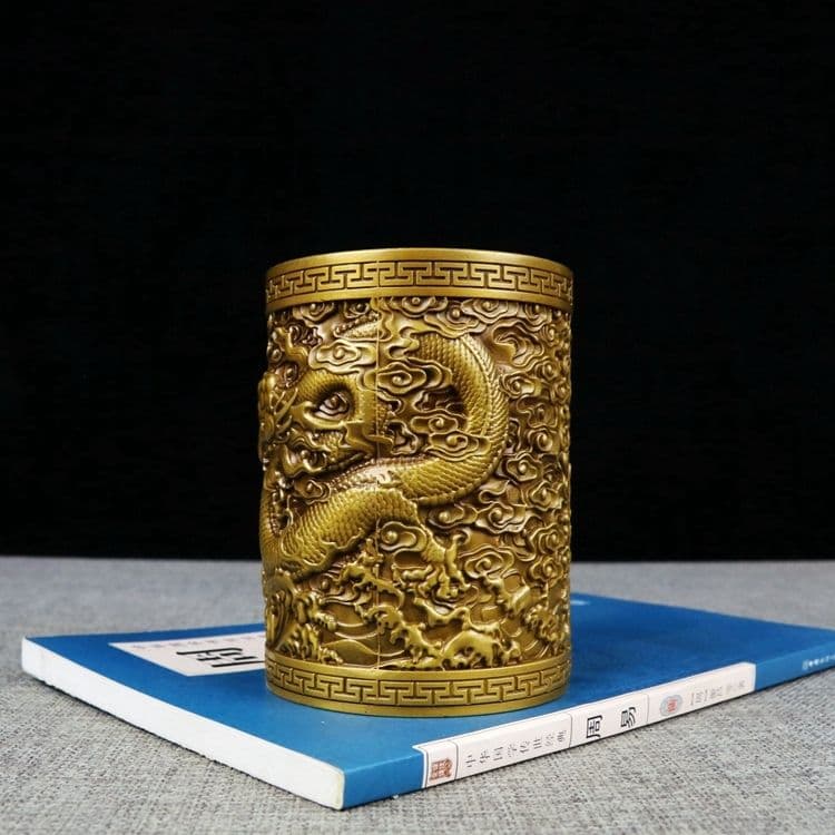 銅器 盤竜の 筆箱 書道具 文房具 現代工芸品 美術品 置物