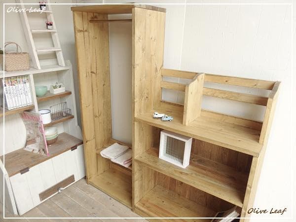 サイズ、デザインオーダー可！お子様用ハンガーラック●ナチュラルブラウン●受注製作