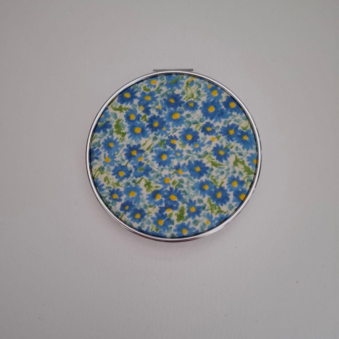 青い花柄 　コンパクト　両面ミラー 　丸い　薄い　軽い　かわいい