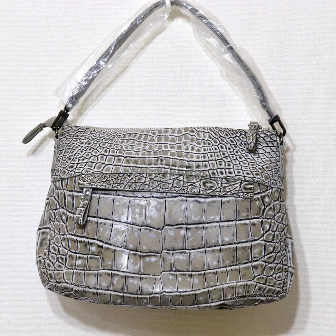 マットクロコダイル 2WAY トート＆ショルダーバッグ グレー
