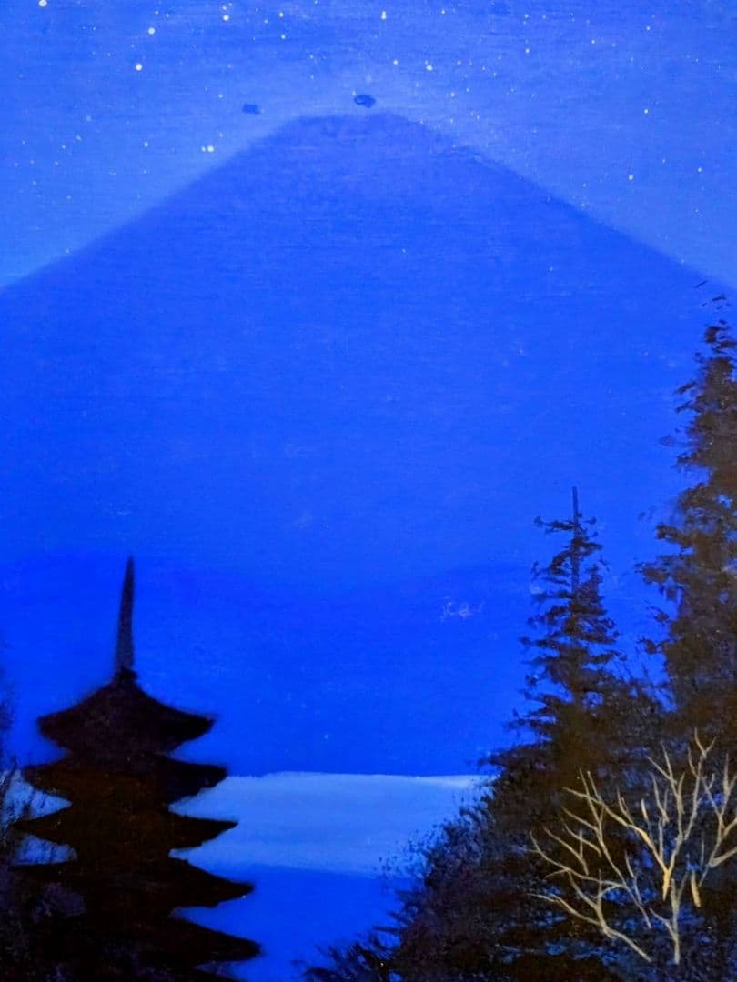 千住博　手描き作品/表サイン有り/色紙画/岩彩/油彩/逸品/額縁/額装