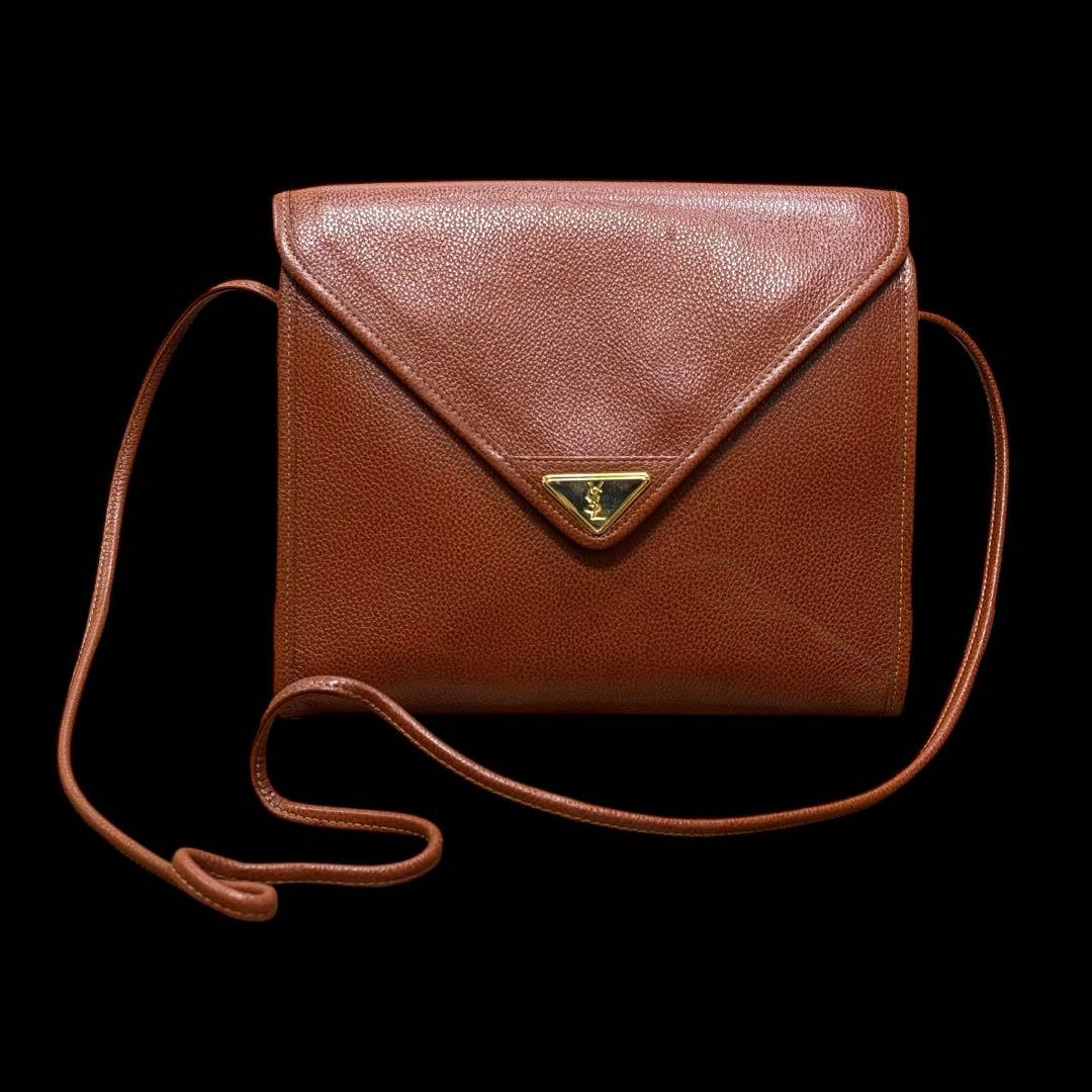 A*.様 YSLイヴ・サンローラン 本革ブラウンレザーショルダーバッグ茶ゴールド