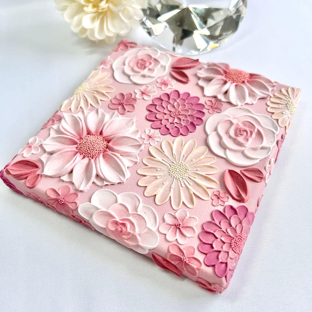 テクスチャーアート　絵画　インテリアアート　花　立体　絵　北欧インテリア　花の絵