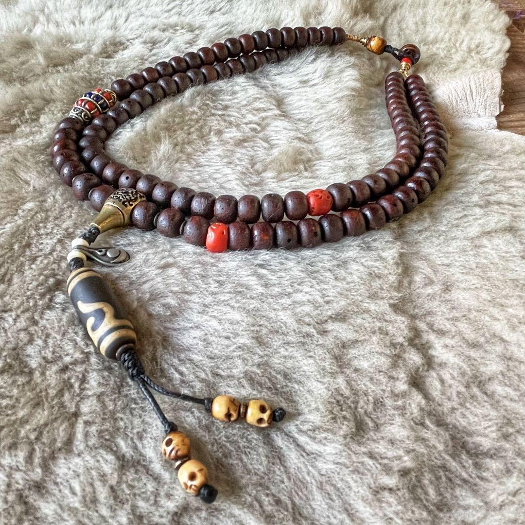 星月菩提樹・山珊瑚/二連数珠型 チベタン ネックレス